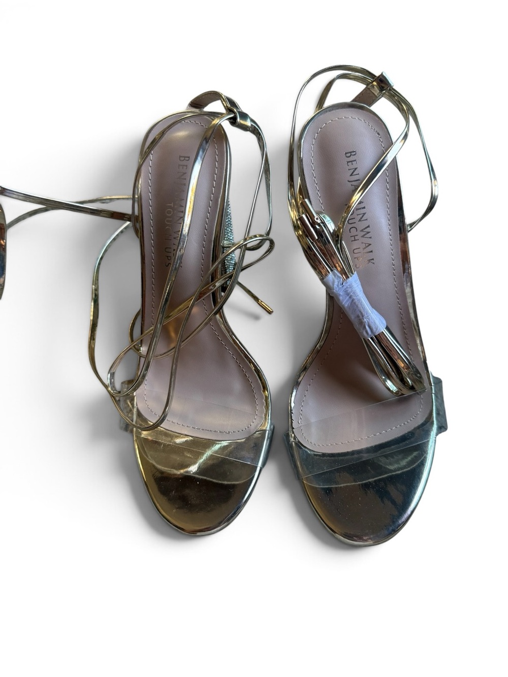 Benjamin Walk Gold Lace-Up Open-Toe Heels